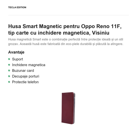 Husa Smart Magnetic pentru Oppo Reno 11F, tip carte cu inchidere magnetica, Visiniu [1]