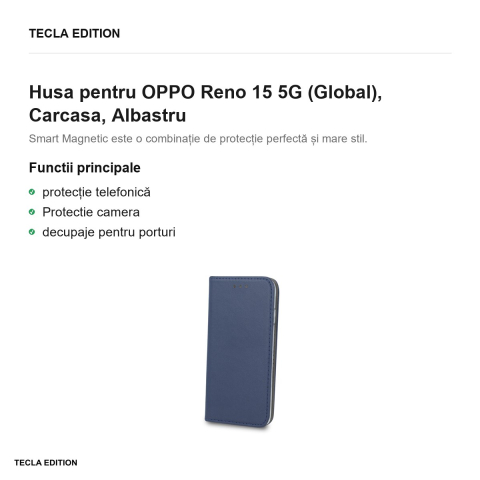 Husa Smart Magnetic pentru OPPO Reno 15 5G (Global), tip carte, Albastru [1]