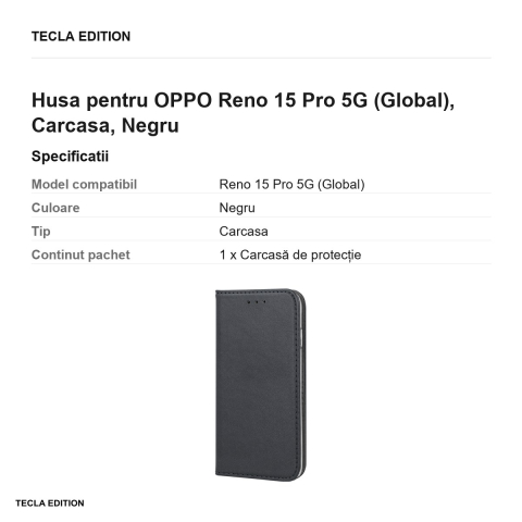 Husa Smart Magnetic pentru OPPO Reno 15 Pro 5G (Global), tip carte, Negru [2]