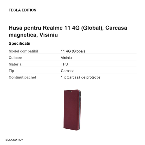 Husa Smart Magnetic pentru Realme 11 4G (Global), tip carte cu inchidere magnetica, Visiniu [2]