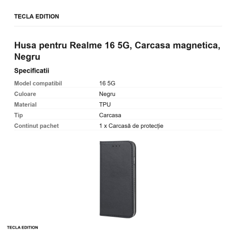 Husa Smart Magnetic pentru Realme 16 5G, tip carte cu inchidere magnetica, Negru [2]