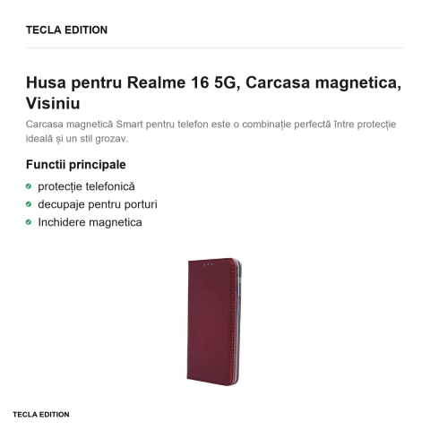 Husa Smart Magnetic pentru Realme 16 5G, tip carte cu inchidere magnetica, Visiniu [1]