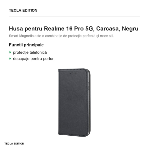 Husa Smart Magnetic pentru Realme 16 Pro 5G, tip carte, Negru [1]