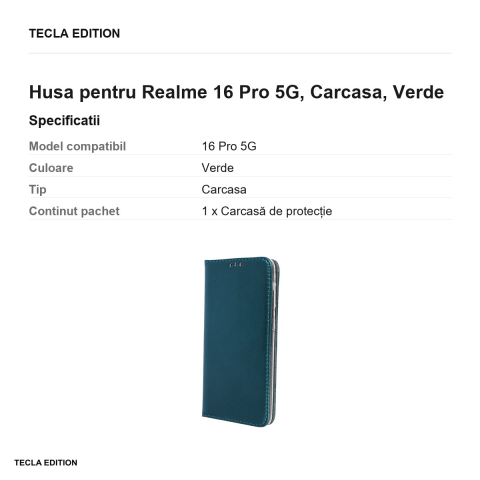 Husa Smart Magnetic pentru Realme 16 Pro 5G, tip carte, Verde [2]