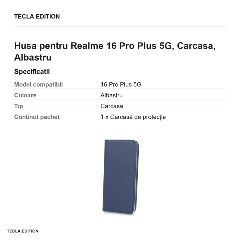 Husa Smart Magnetic pentru Realme 16 Pro Plus 5G, tip carte, Albastru [2]