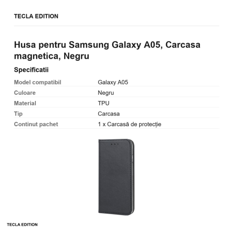 Husa Smart Magnetic pentru Samsung Galaxy A05, tip carte cu inchidere magnetica, Negru [2]