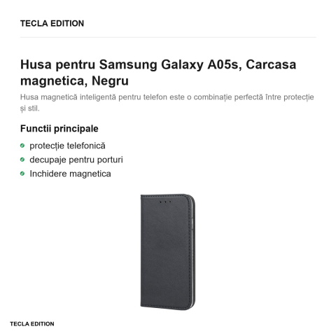 Husa Smart Magnetic pentru Samsung Galaxy A05s, tip carte cu inchidere magnetica, Negru [1]