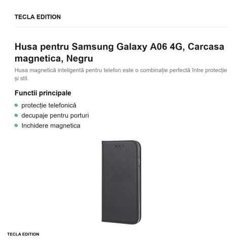 Husa Smart Magnetic pentru Samsung Galaxy A06 4G, tip carte cu inchidere magnetica, Negru [1]