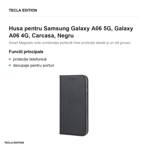 Husa Smart Magnetic pentru Samsung Galaxy A06 5G, Galaxy A06 4G, tip carte, Negru [1]