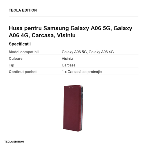 Husa Smart Magnetic pentru Samsung Galaxy A06 5G, Galaxy A06 4G, tip carte, Visiniu [2]