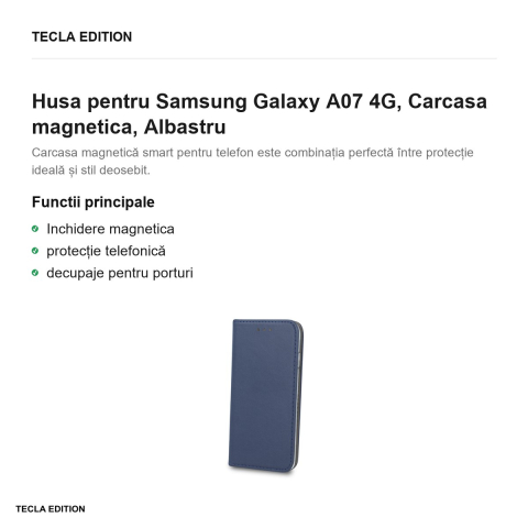 Husa Smart Magnetic pentru Samsung Galaxy A07 4G, tip carte cu inchidere magnetica, Albastru [1]