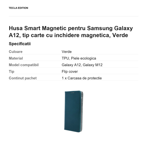 Husa Smart Magnetic pentru Samsung Galaxy A12, tip carte cu inchidere magnetica, Verde [2]
