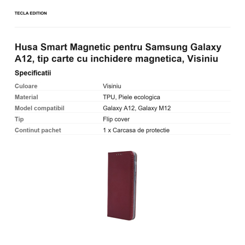 Husa Smart Magnetic pentru Samsung Galaxy A12, tip carte cu inchidere magnetica, Visiniu [2]