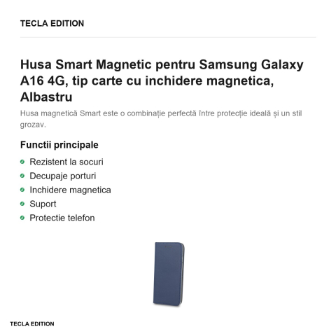 Husa Smart Magnetic pentru Samsung Galaxy A16 4G, tip carte cu inchidere magnetica, Albastru [1]