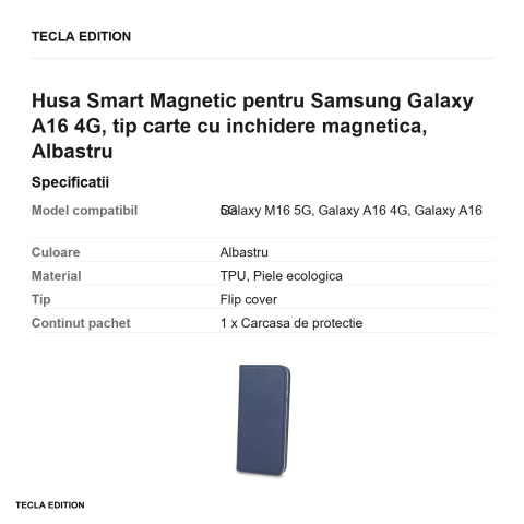 Husa Smart Magnetic pentru Samsung Galaxy A16 4G, tip carte cu inchidere magnetica, Albastru [2]