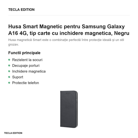 Husa Smart Magnetic pentru Samsung Galaxy A16 4G, tip carte cu inchidere magnetica, Negru [1]