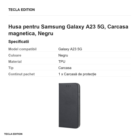Husa Smart Magnetic pentru Samsung Galaxy A23 5G, tip carte cu inchidere magnetica, Negru [2]