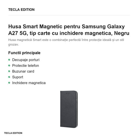 Husa Smart Magnetic pentru Samsung Galaxy A27 5G, tip carte cu inchidere magnetica, Negru [1]
