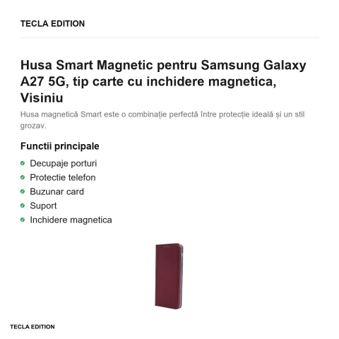 Husa Smart Magnetic pentru Samsung Galaxy A27 5G, tip carte cu inchidere magnetica, Visiniu [1]