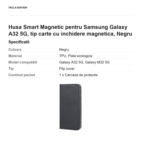 Husa Smart Magnetic pentru Samsung Galaxy A32 5G, tip carte cu inchidere magnetica, Negru [2]