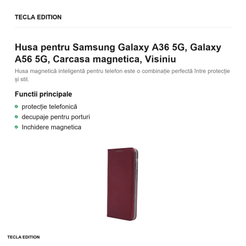 Husa Smart Magnetic pentru Samsung Galaxy A36 5G, Galaxy A56 5G, tip carte cu inchidere magnetica, Visiniu [1]