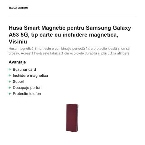 Husa Smart Magnetic pentru Samsung Galaxy A53 5G, tip carte cu inchidere magnetica, Visiniu [1]