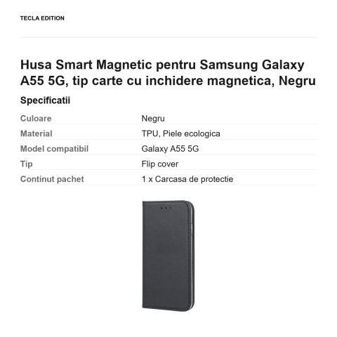 Husa Smart Magnetic pentru Samsung Galaxy A55 5G, tip carte cu inchidere magnetica, Negru [2]