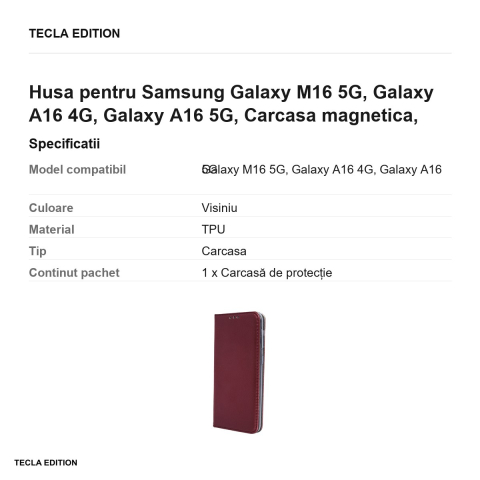 Husa Smart Magnetic pentru Samsung Galaxy M16 5G, Galaxy A16 4G, Galaxy A16 5G, tip carte cu inchidere magnetica, Visiniu [2]