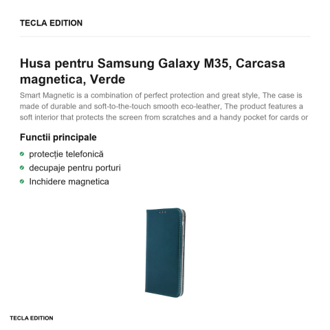 Husa Smart Magnetic pentru Samsung Galaxy M35, tip carte cu inchidere magnetica, Verde [1]