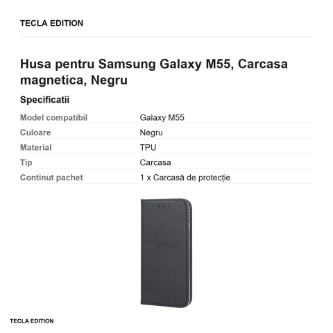 Husa Smart Magnetic pentru Samsung Galaxy M55, tip carte cu inchidere magnetica, Negru [2]