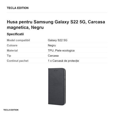 Husa Smart Magnetic pentru Samsung Galaxy S22 5G, tip carte cu inchidere magnetica, Negru [2]