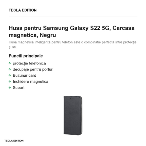 Husa Smart Magnetic pentru Samsung Galaxy S22 5G, tip carte cu inchidere magnetica, Negru [1]
