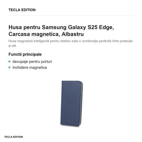 Husa Smart Magnetic pentru Samsung Galaxy S25 Edge, tip carte cu inchidere magnetica, Albastru [1]
