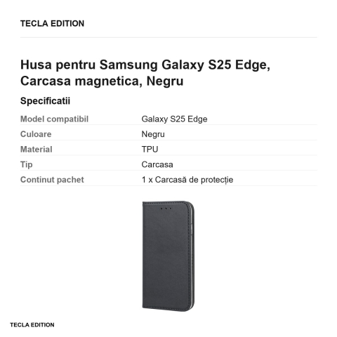 Husa Smart Magnetic pentru Samsung Galaxy S25 Edge, tip carte cu inchidere magnetica, Negru [2]