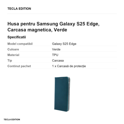 Husa Smart Magnetic pentru Samsung Galaxy S25 Edge, tip carte cu inchidere magnetica, Verde [2]