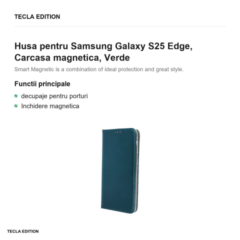 Husa Smart Magnetic pentru Samsung Galaxy S25 Edge, tip carte cu inchidere magnetica, Verde [1]