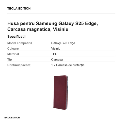 Husa Smart Magnetic pentru Samsung Galaxy S25 Edge, tip carte cu inchidere magnetica, Visiniu [2]