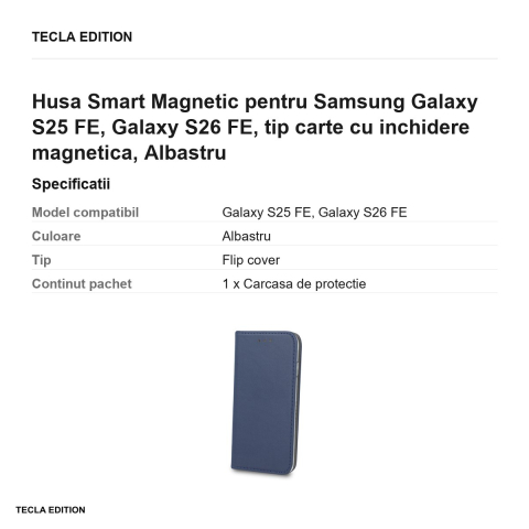 Husa Smart Magnetic pentru Samsung Galaxy S25 FE, Galaxy S26 FE, tip carte cu inchidere magnetica, Albastru [2]