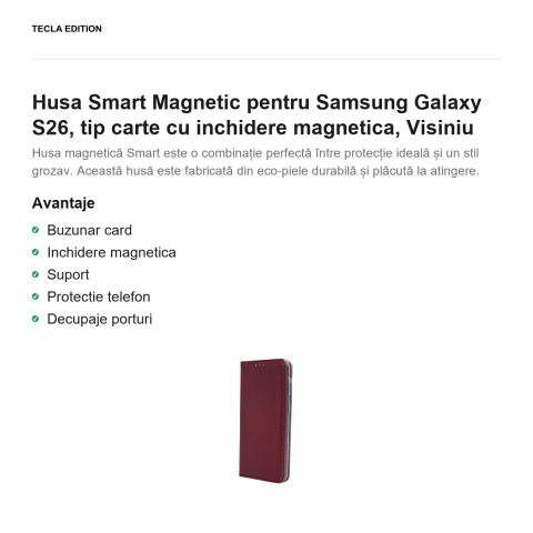 Husa Smart Magnetic pentru Samsung Galaxy S26, tip carte cu inchidere magnetica, Visiniu [1]