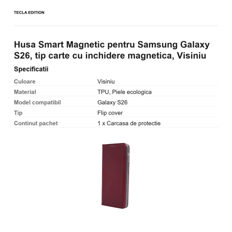Husa Smart Magnetic pentru Samsung Galaxy S26, tip carte cu inchidere magnetica, Visiniu [2]