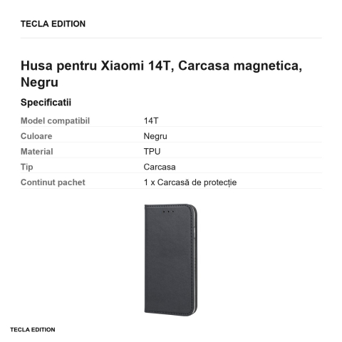 Husa Smart Magnetic pentru Xiaomi 14T, tip carte cu inchidere magnetica, Negru [2]