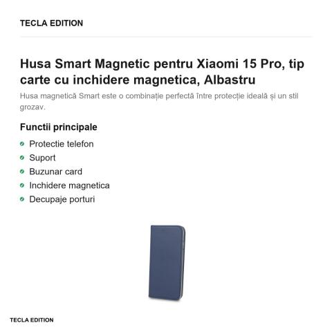 Husa Smart Magnetic pentru Xiaomi 15 Pro, tip carte cu inchidere magnetica, Albastru [1]
