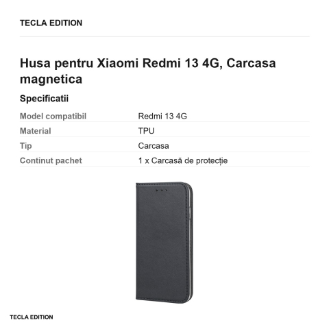 Husa Smart Magnetic pentru Xiaomi Redmi 13 4G, tip carte cu inchidere magnetica, Negru [2]
