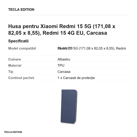 Husa Smart Magnetic pentru Xiaomi Redmi 15 5G, Redmi 15 4G EU, tip carte cu inchidere magnetica, Albastru [2]