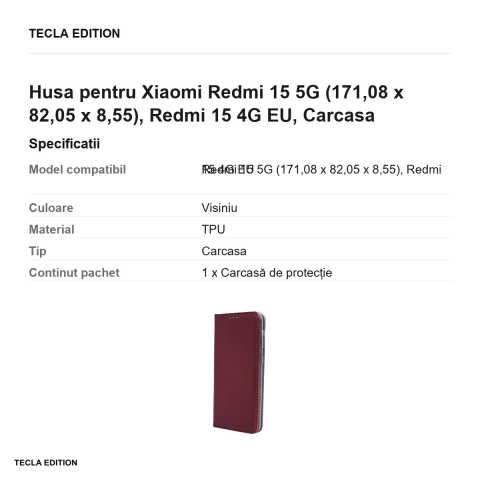 Husa Smart Magnetic pentru Xiaomi Redmi 15 5G, Redmi 15 4G EU, tip carte cu inchidere magnetica, Visiniu [2]