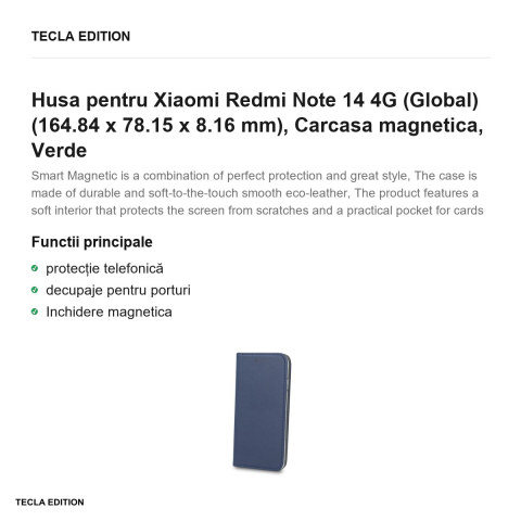 Husa Smart Magnetic pentru Xiaomi Redmi Note 14 4G (Global), tip carte cu inchidere magnetica, Albastru [1]