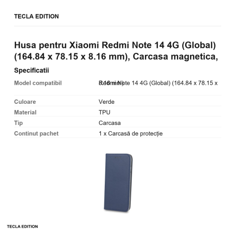 Husa Smart Magnetic pentru Xiaomi Redmi Note 14 4G (Global), tip carte cu inchidere magnetica, Albastru [2]