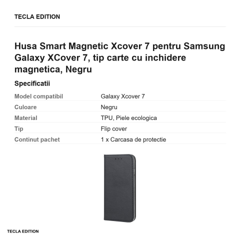 Husa Smart Magnetic Xcover 7 pentru Samsung Galaxy XCover 7, tip carte cu inchidere magnetica, Negru [2]
