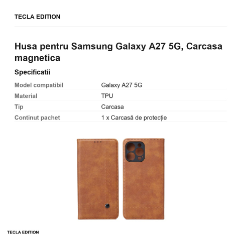 Husa Smart Seam pentru Samsung Galaxy A27 5G, tip carte cu inchidere magnetica, Maro [2]