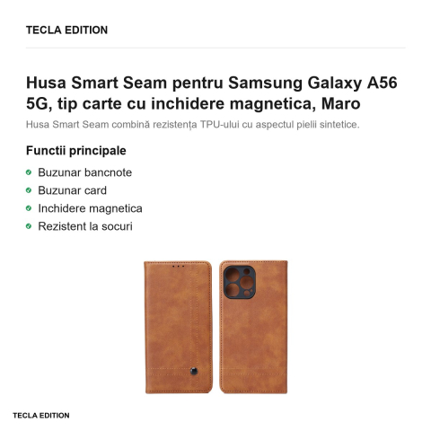 Husa Smart Seam pentru Samsung Galaxy A56 5G, tip carte cu inchidere magnetica, Maro [1]